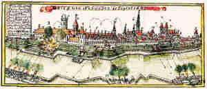 Brieg von Schweden belagert 1642 - Miasto, widok oglny od Odry